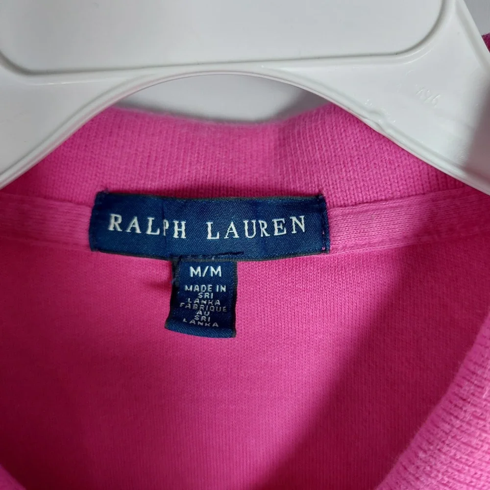 Polo Ralph Lauren Shirt Dress Girls Medium short Sleeve Hot Pink Green Pony READ